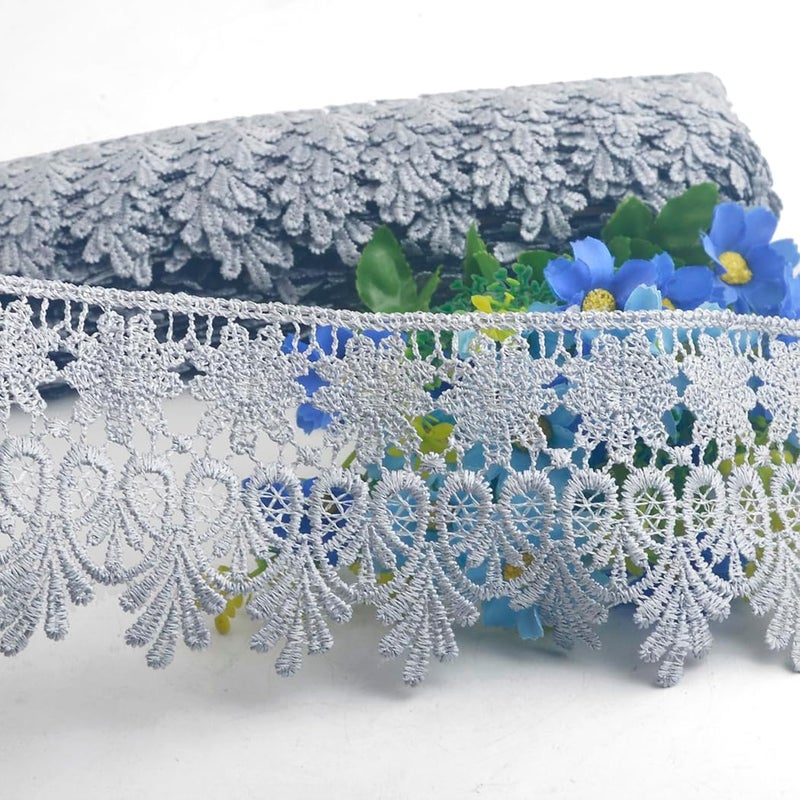Kuasting 7.5 Yards Floral Lace Edge Trim 9CM Width Europe Chips Pattern Inelastic Embroidery Lace Trim for Sewing Making, DIY Crafts, Gift Wrapping, Wedding Decor (Grey) - Image 2